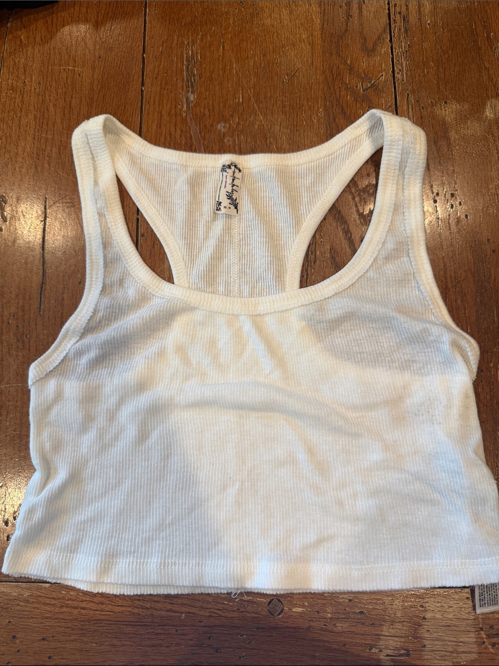 Free People White Ribbed Racerback Crop Tank